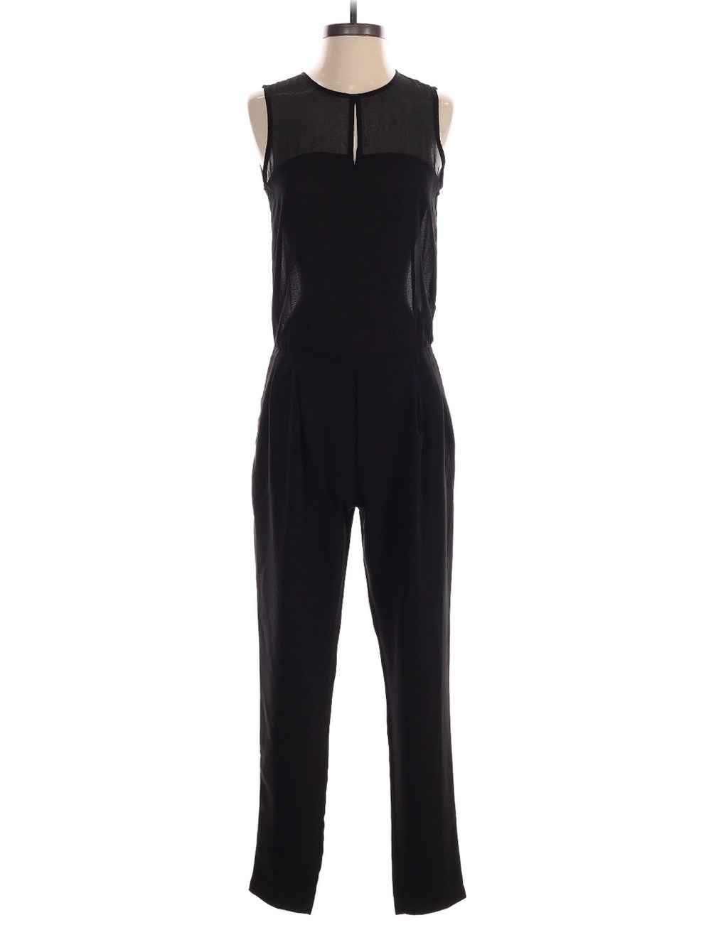 Zara Black Sleeveless Sheer-Yoke Jumpsuit